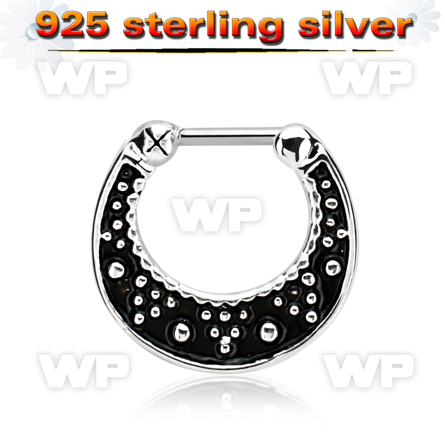 vsepfb16 silver septum clicker w black accent w 1 2mm closure bar