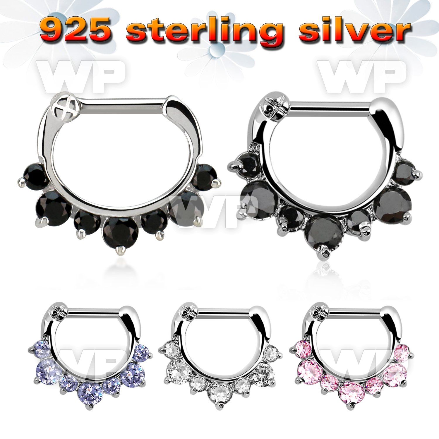 vseph14 925 silver septum clicker 1.2mm w 3 big 4 small czs