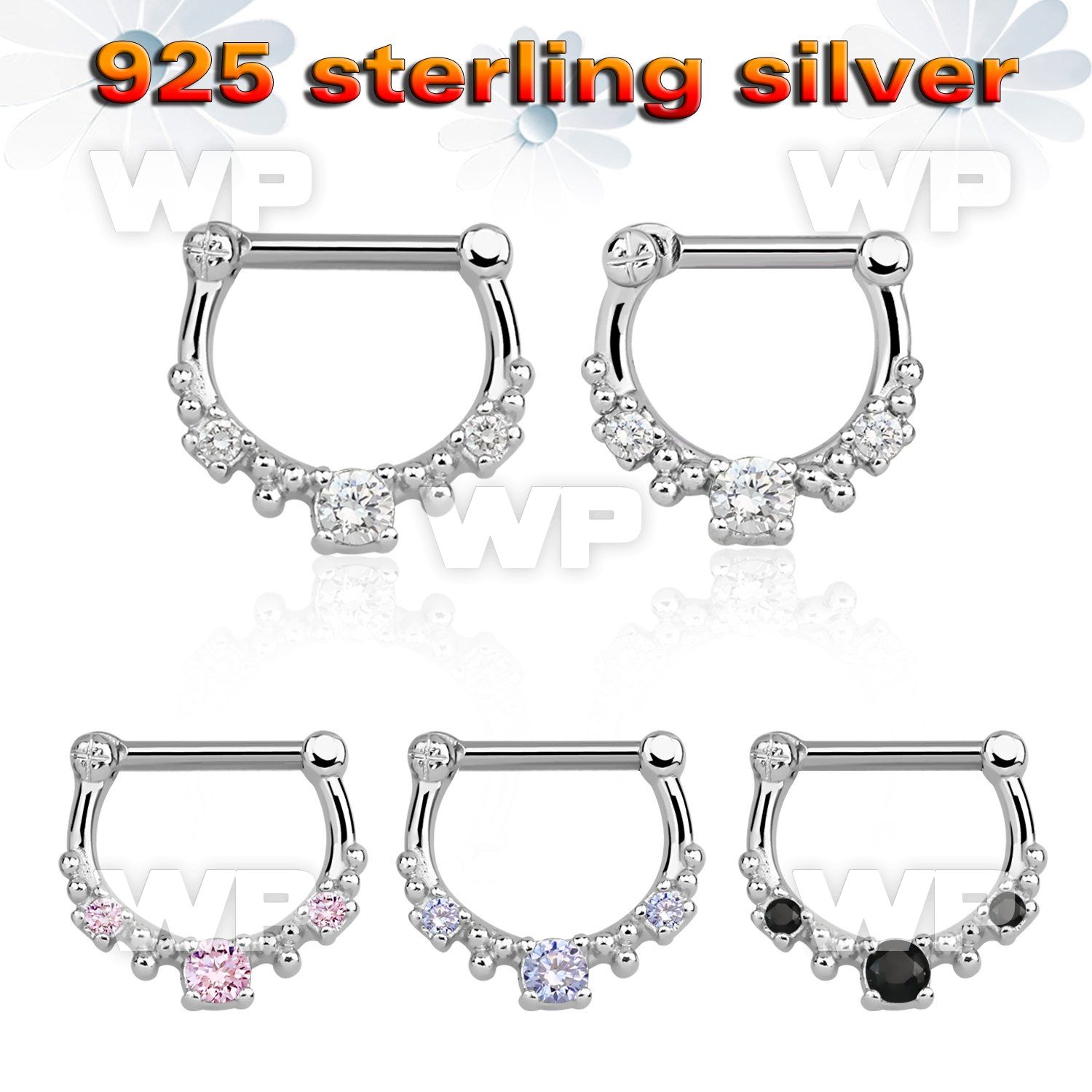 vsepl14 high hanging 925 silver septum clicker 1.2mm w 5cz stone