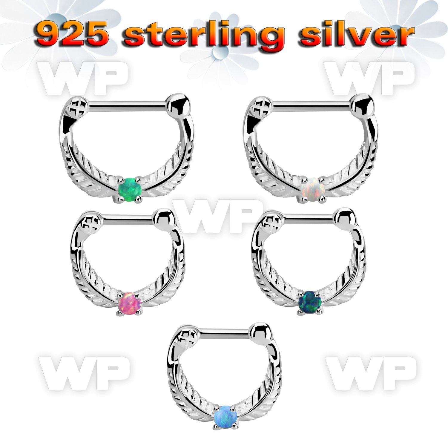 vsepp16 silver septum clicker 14g w a prong set synthetic opal