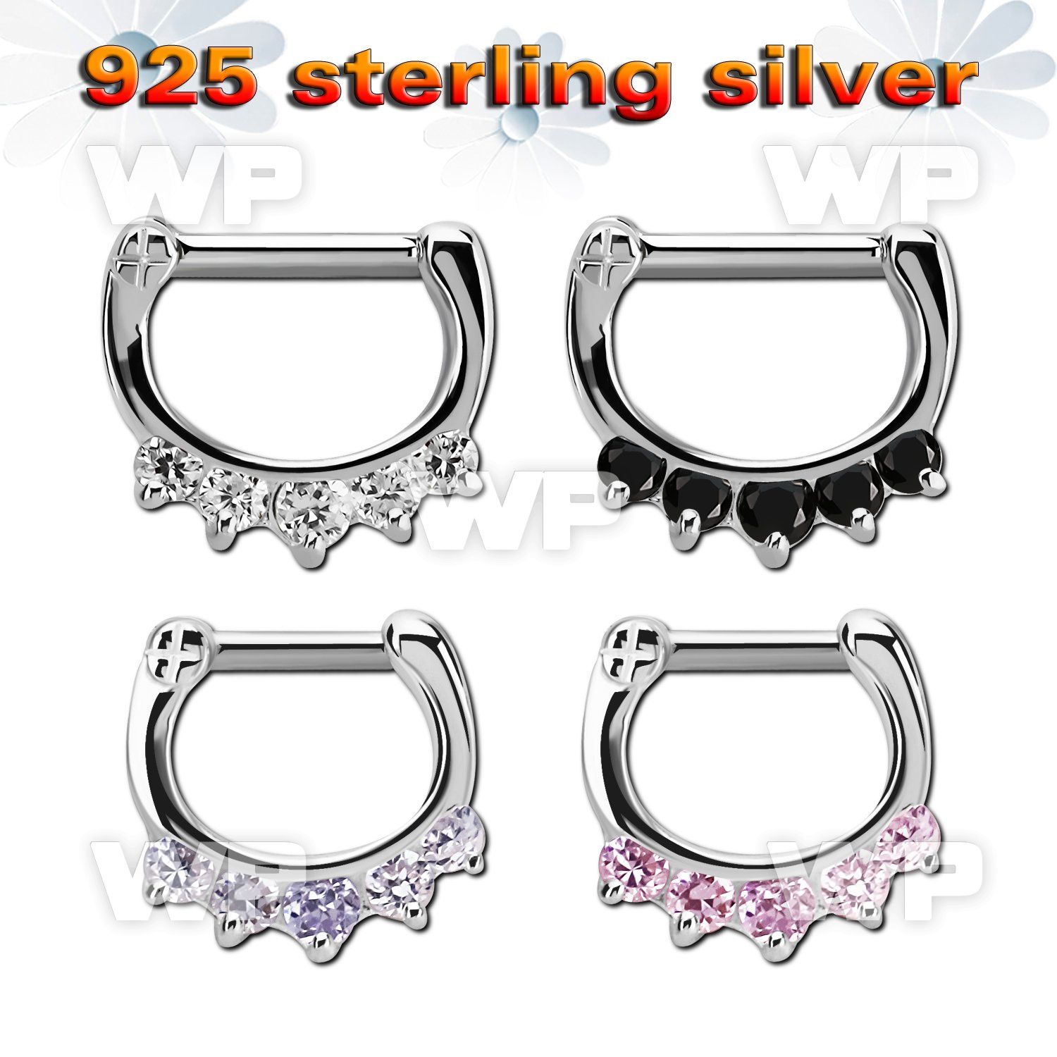 vsepq14 silver septum clicker 14g w 1 big cz 4 small cz