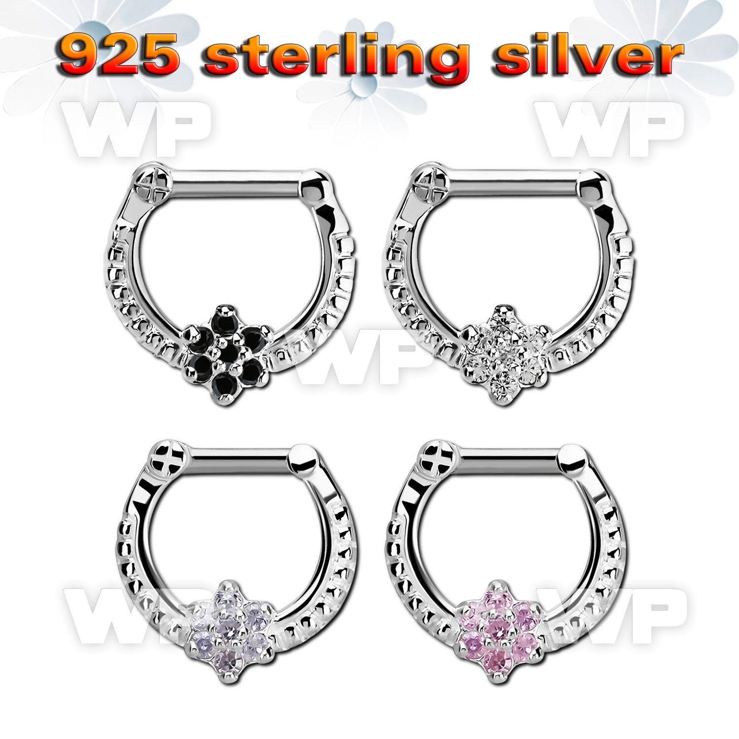 vsepr14 silver septum clicker 14g w a flower made from cz stone