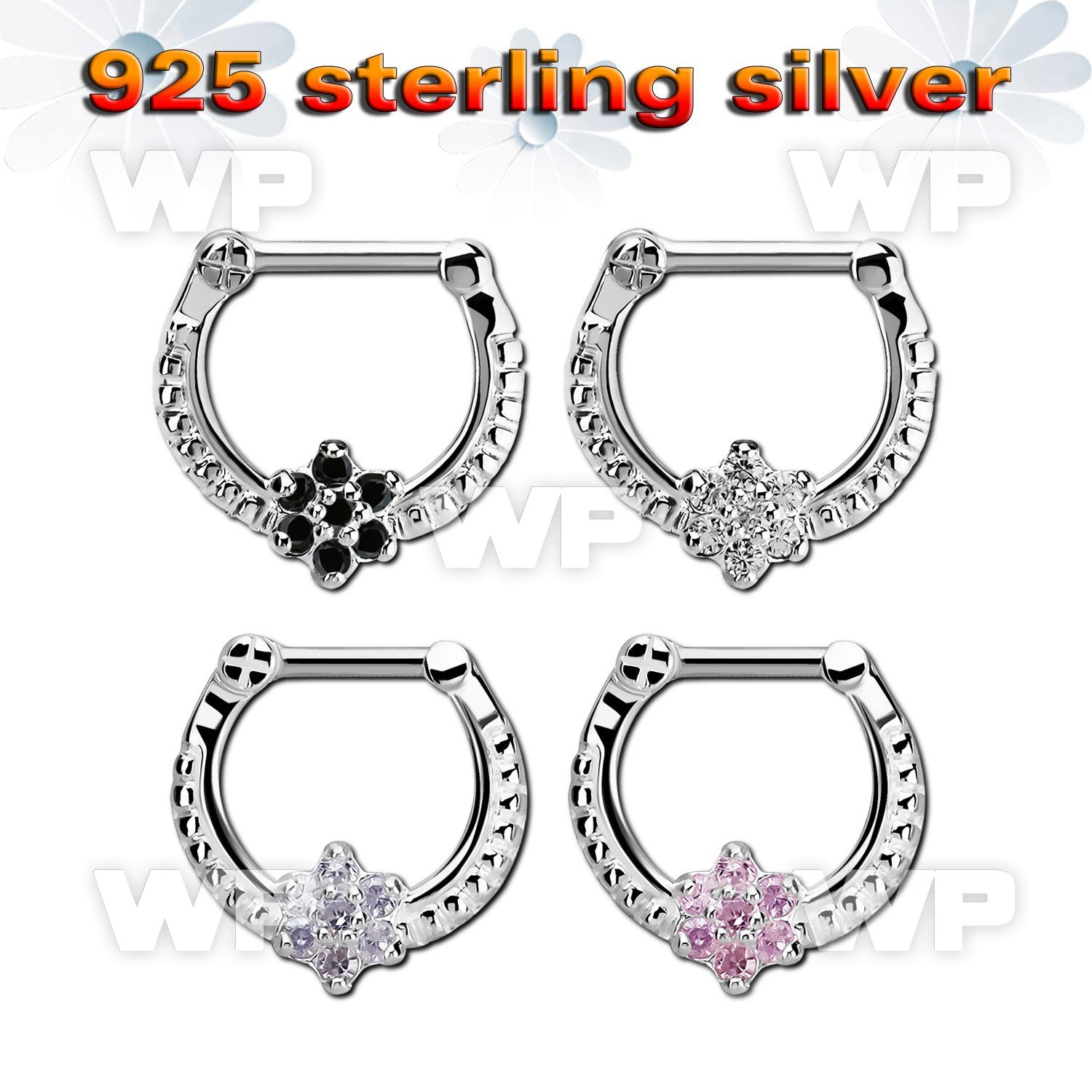 vsepr16 silver septum clicker 14g w a flower made from cz stone