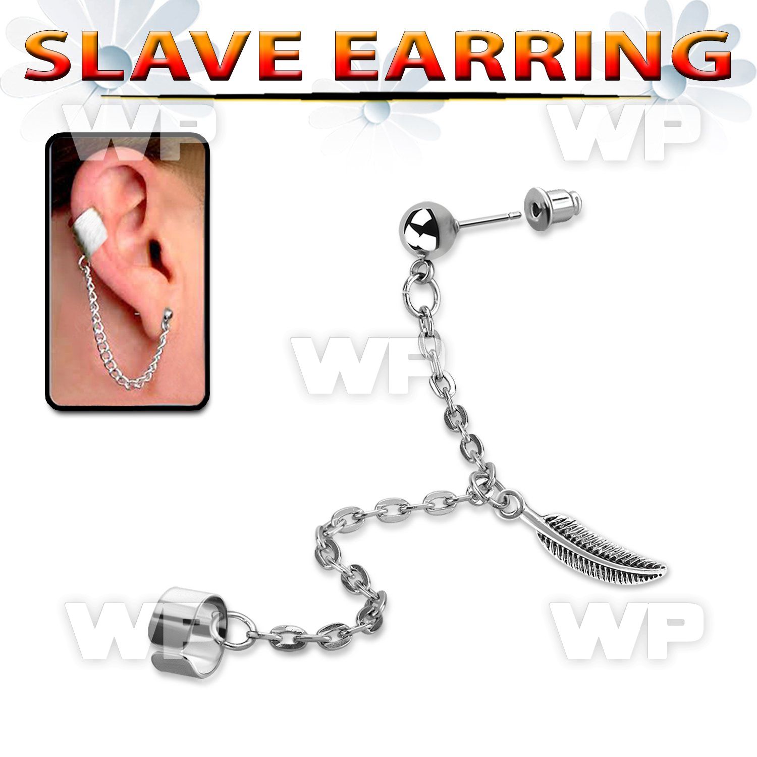 wa1b9 steel fake slave helix clip chain dangling small feathe belly piercing
