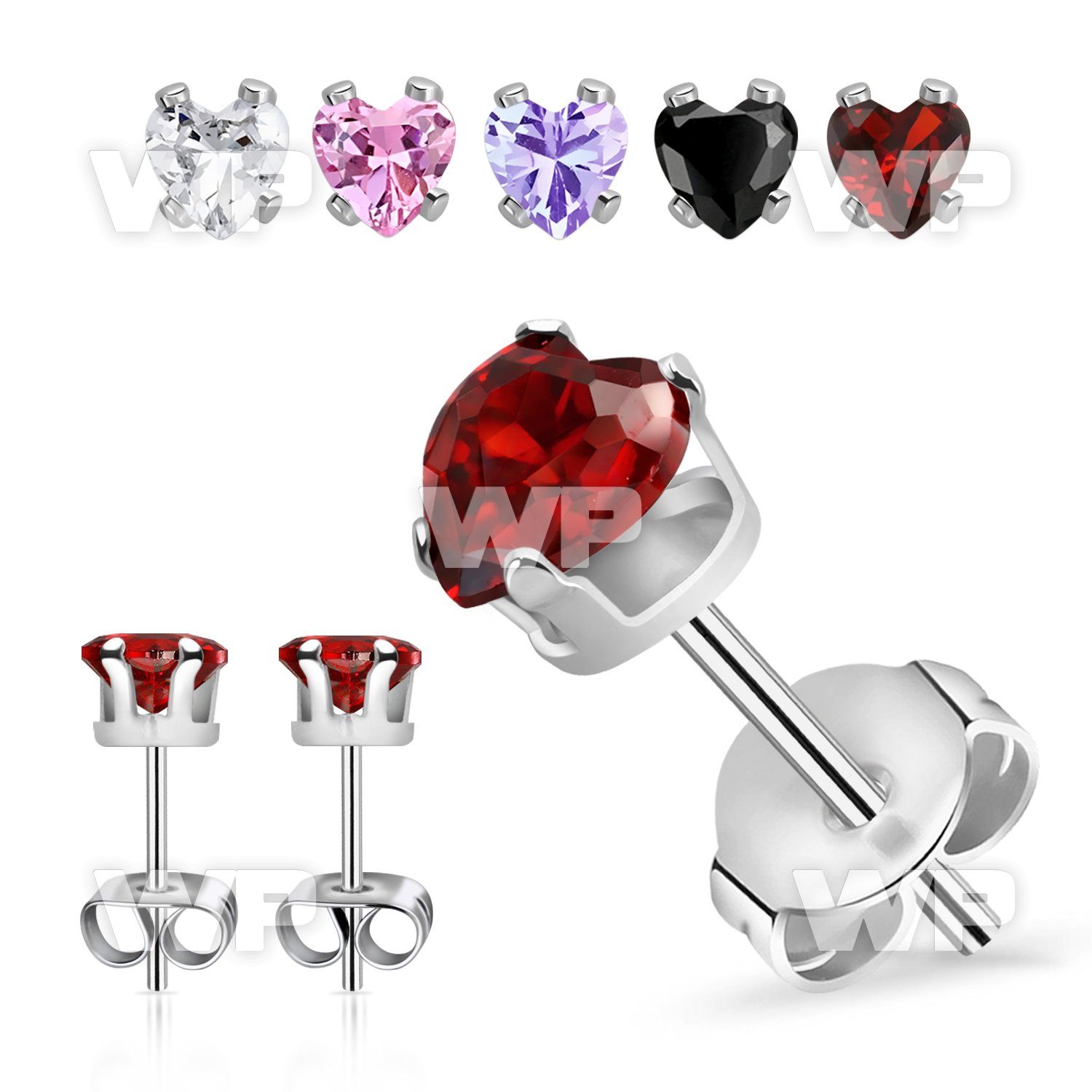 wagxrj steel ear studs claw set heart color cz one pair