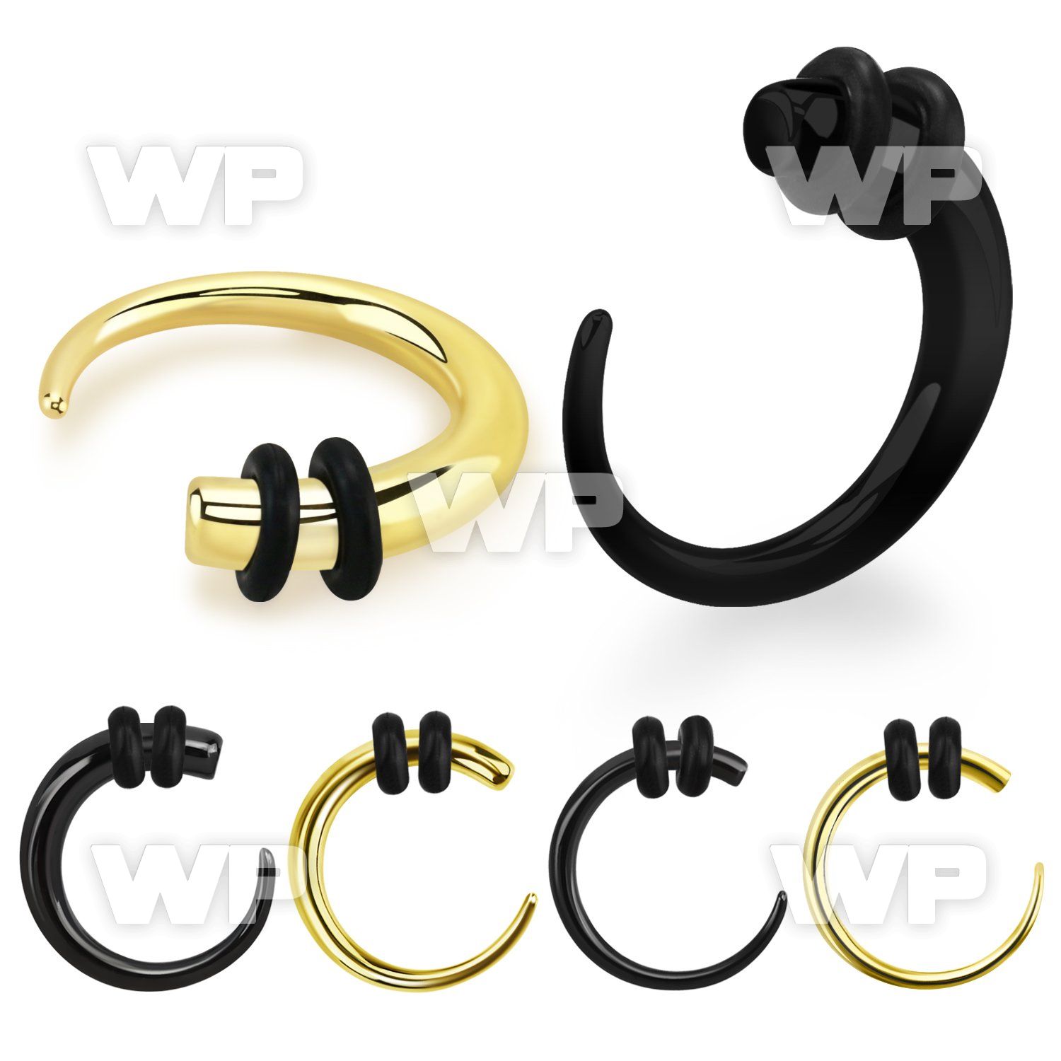 wfr3a black ion plated surgical steel curved taper double o rin ear lobe piercing