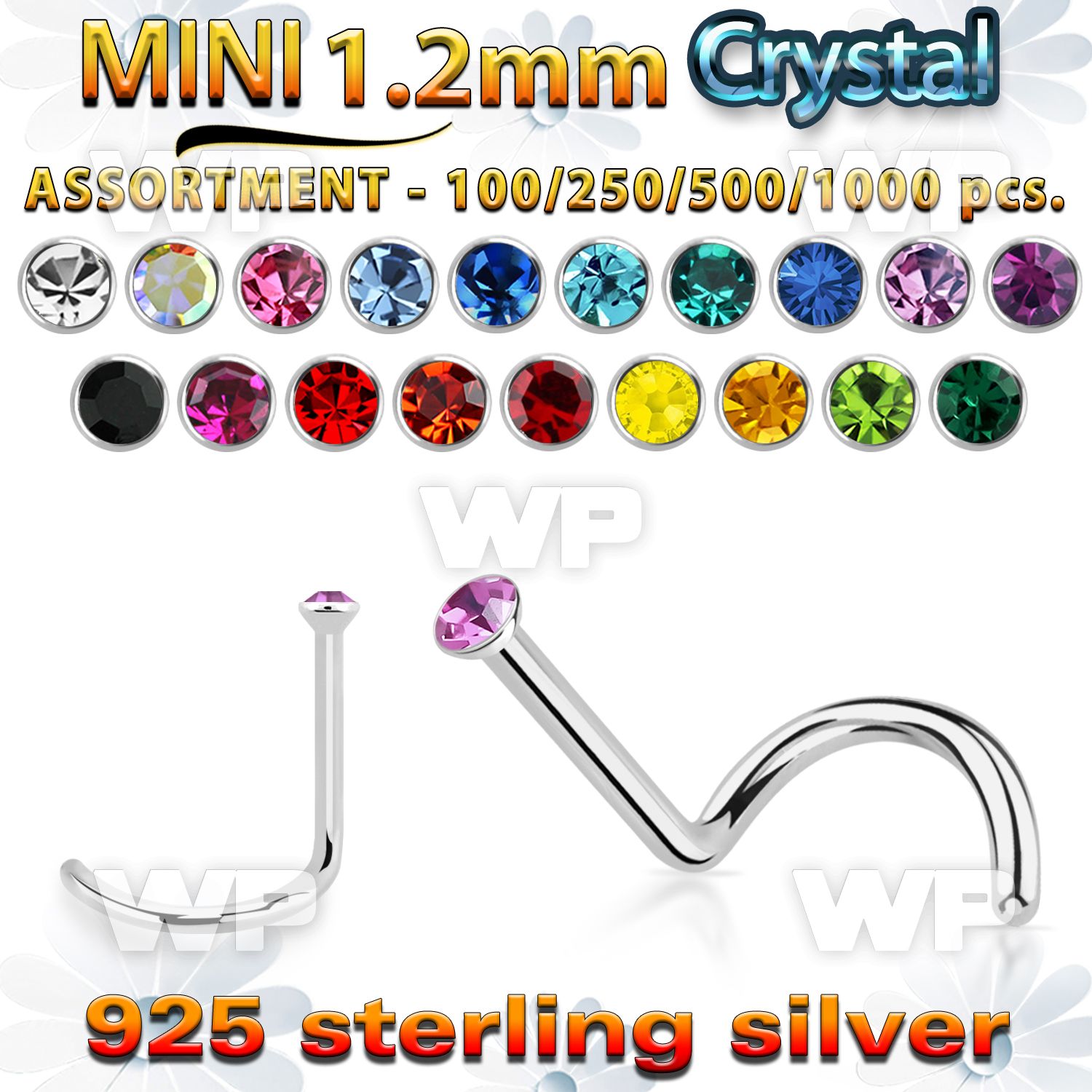 wholesale silver nose screw bulk w 1.2mm crystal top