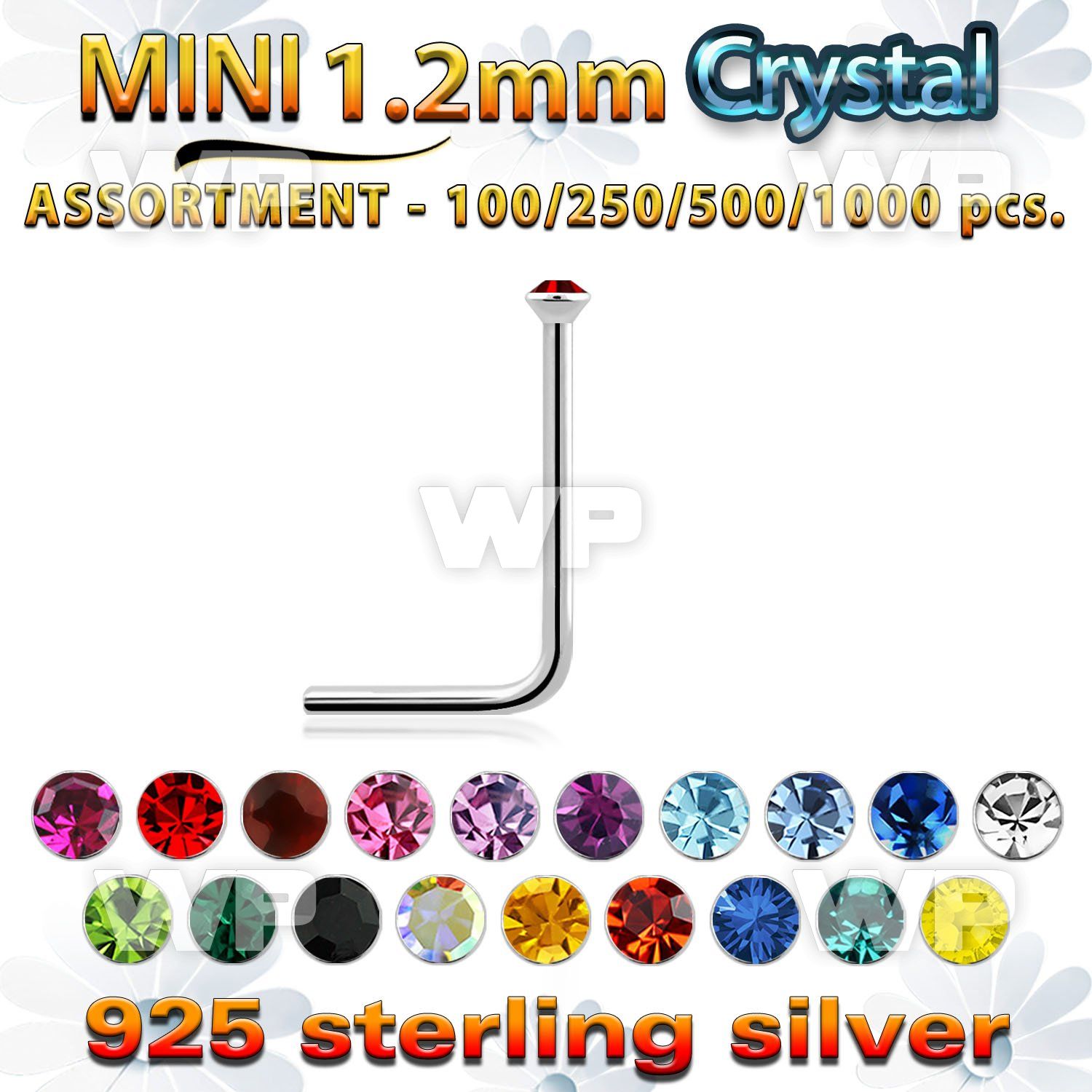 wholesale silver nose stud bulk w mini 1.2mm crystal top