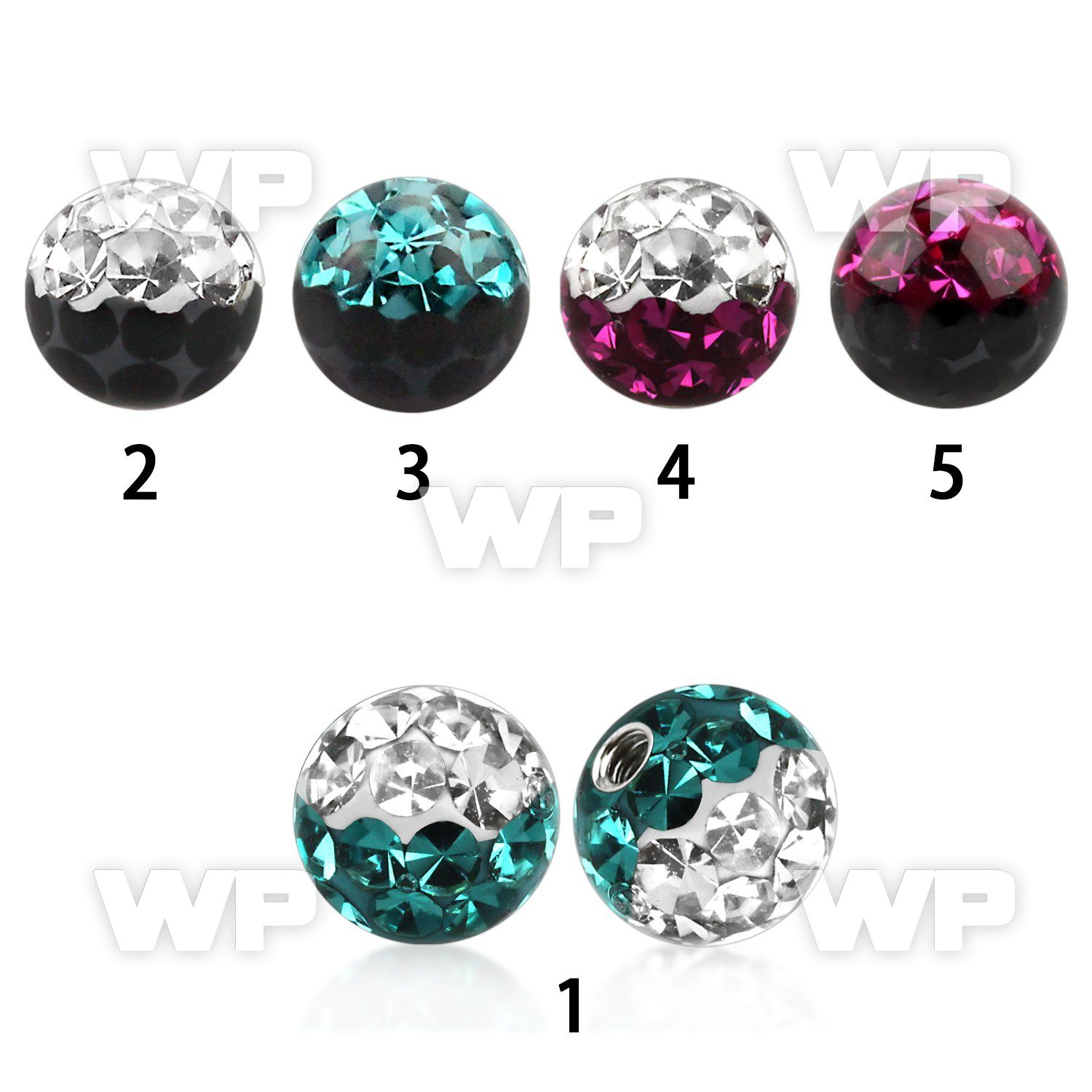 wjdas 5mm ball ferido glued multi crystals in two color design belly piercing