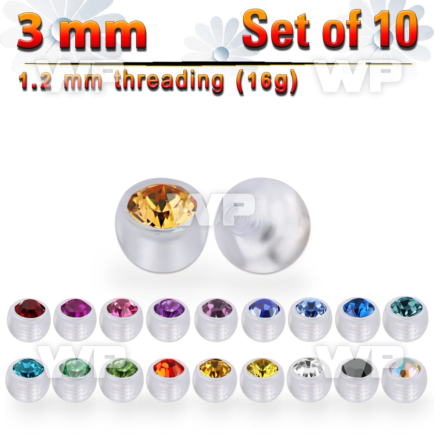 xajb3 set w 3mm bio flex balls w beze set crystal thread 1.2mm