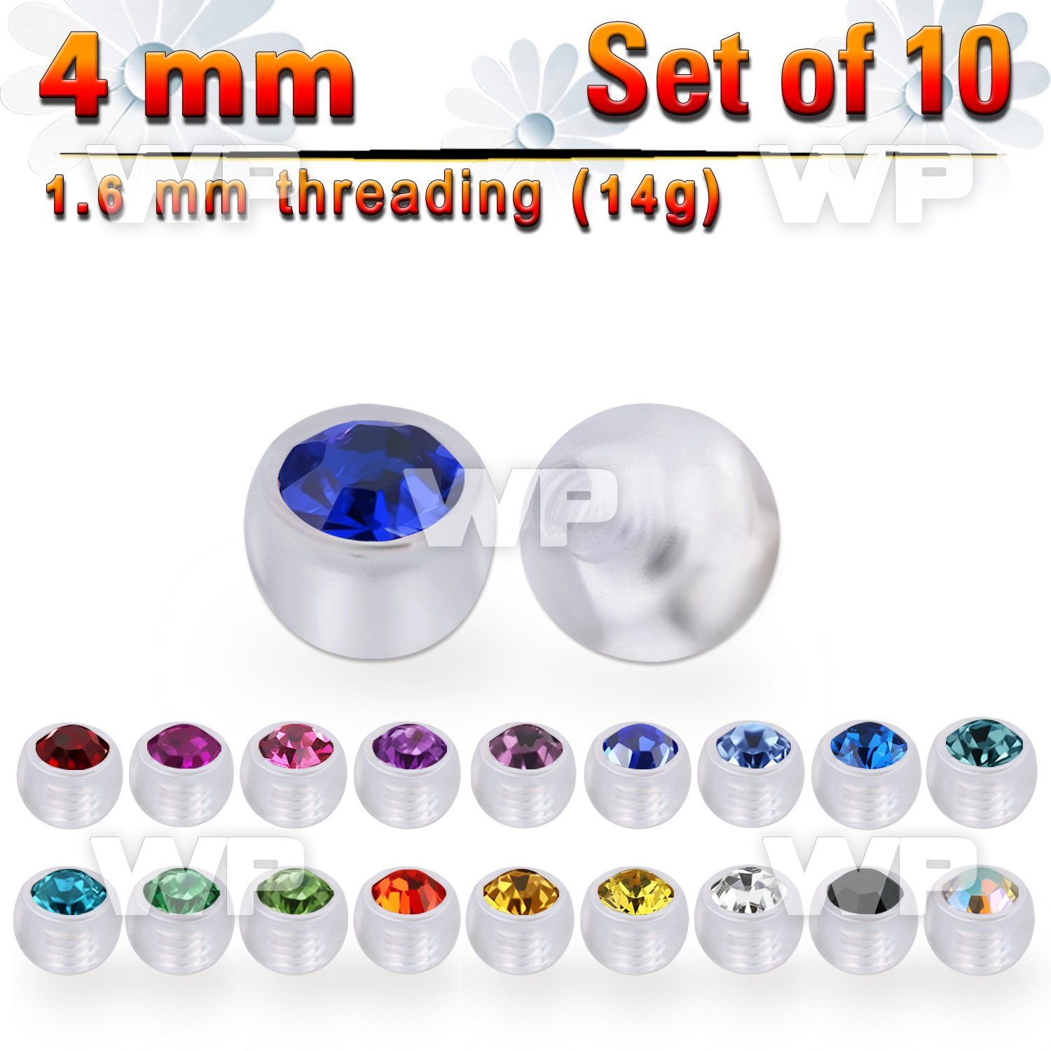 xajb4 set w 4mm bio flex balls w beze set crystal thread 1.6mm