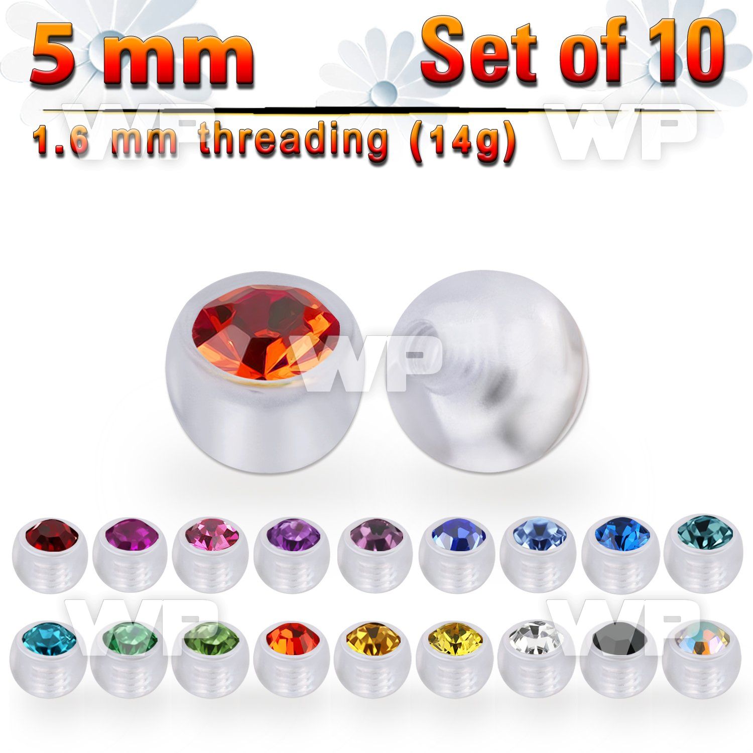 xajb5 set w 5mm bio flex balls w beze set crystal thread 1.6mm