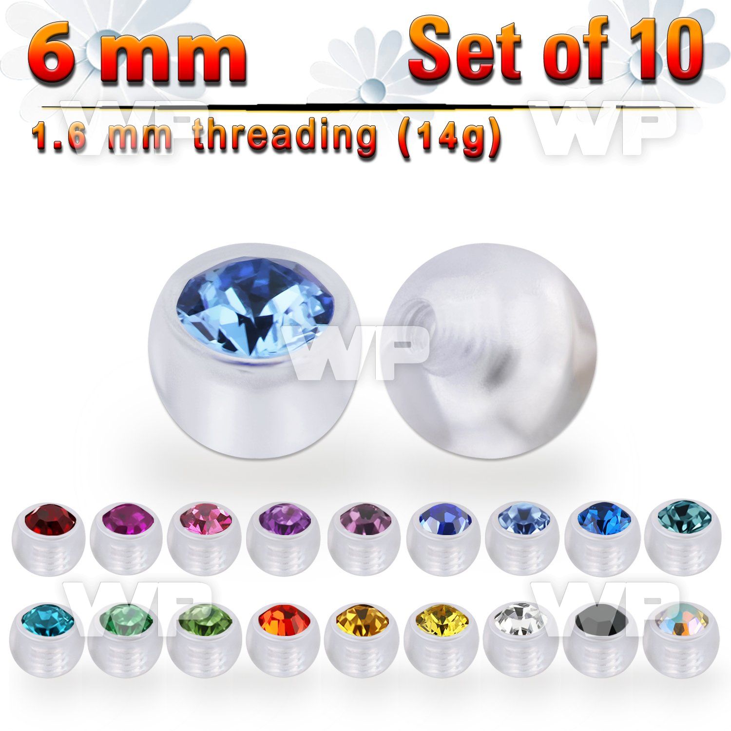 xajb6 set w 6mm bio flex balls w beze set crystal thread 1.6mm