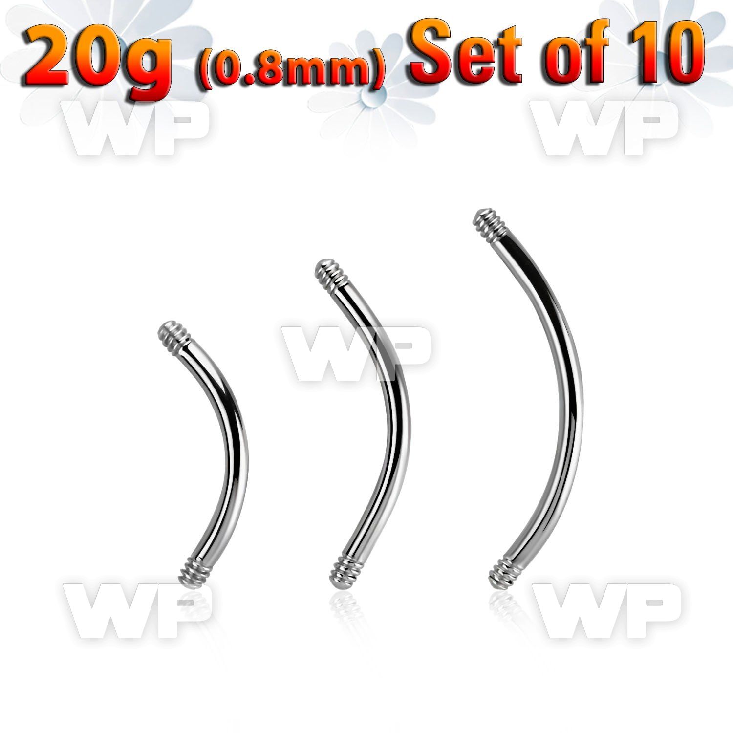 xbn20g set w 316l steel eyebrow banana posts w 0.8mm threading