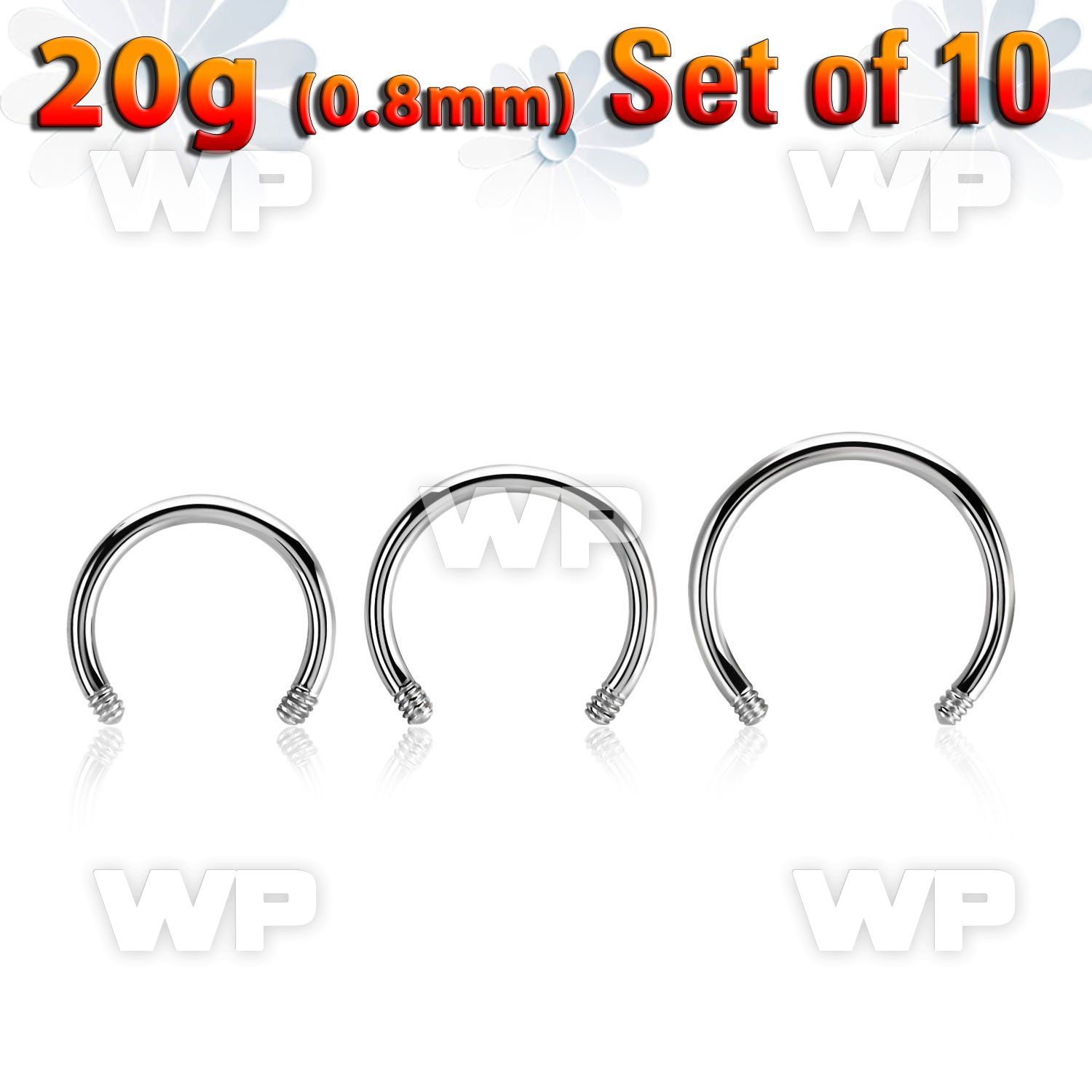 xcb20g set w 316l steel circular barbell post w 0.8mm threading