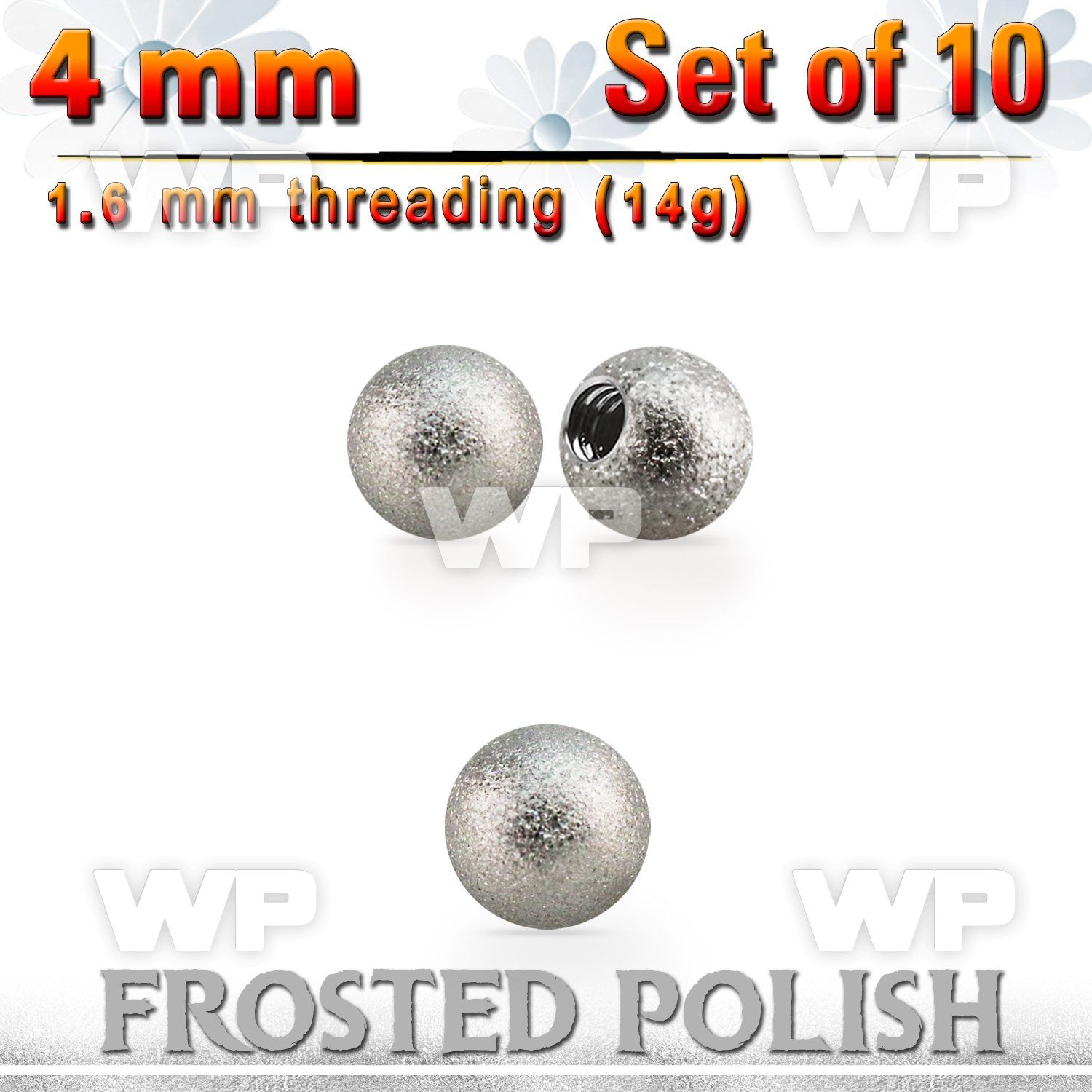 xfobal4 10 pcs of 4mm 316l steel ball w frosted surface 1.6mm