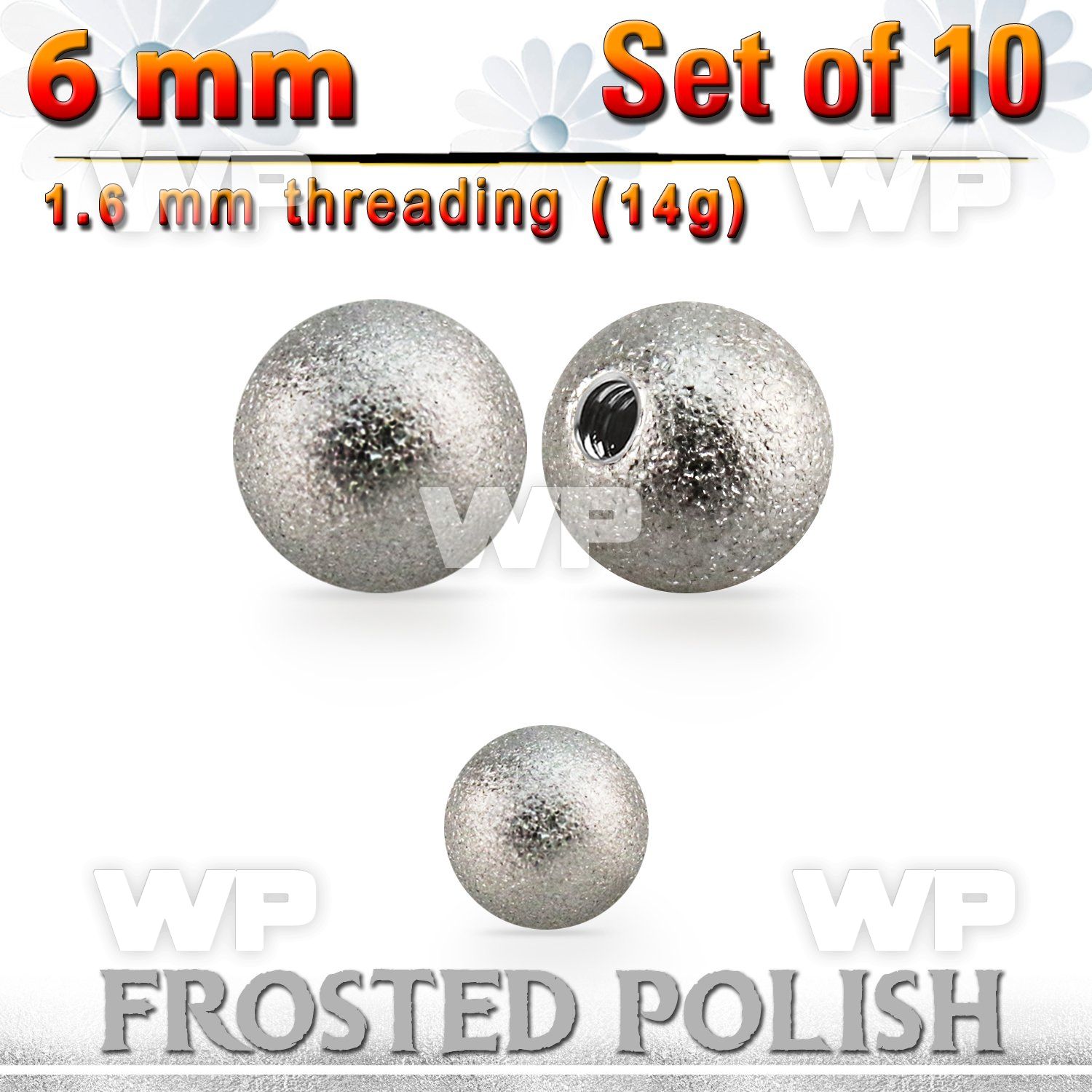 xfobal6 10 pcs of 6mm 316l steel ball w frosted surface 1.6mm