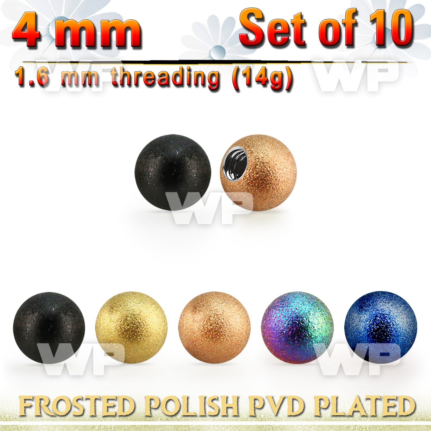 xfobt4g set w 4mm pvd plated steel ball w frosted surface 1.6mm
