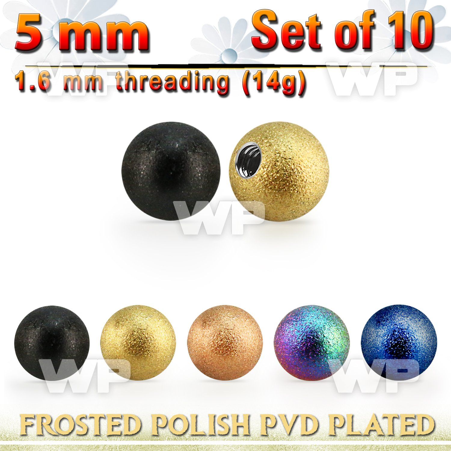 xfobt5g set w 5mm pvd plated steel ball w frosted surface 1.6mm