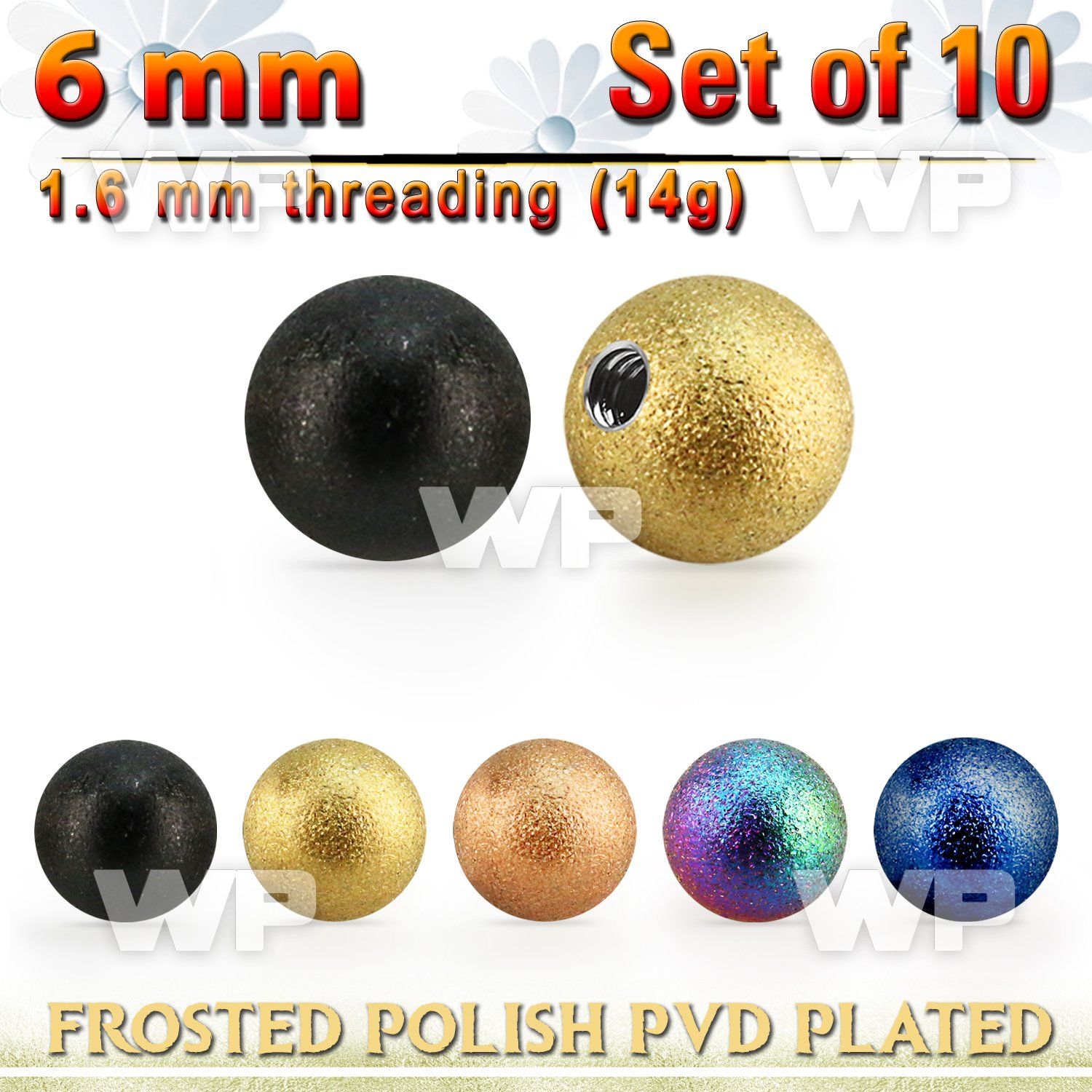 xfobt6g set w 6mm pvd plated steel ball w frosted surface 1.6mm