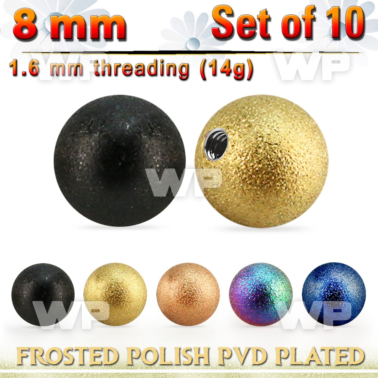 xfobt8g set w 8mm pvd plated steel ball w frosted surface 1.6mm