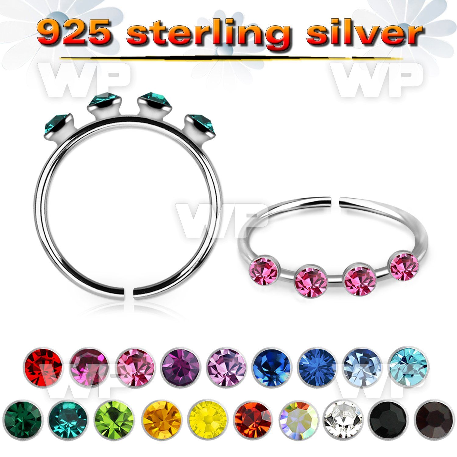 xj49 silver seamless nose hoop w four 1 5mm round crystals