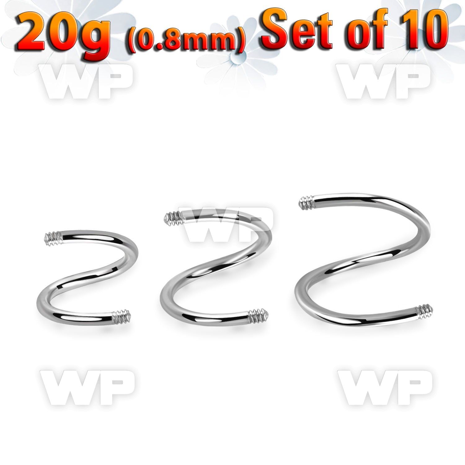 xsp20g set w 10 surgical steel spiral posts w 0.8mm threading