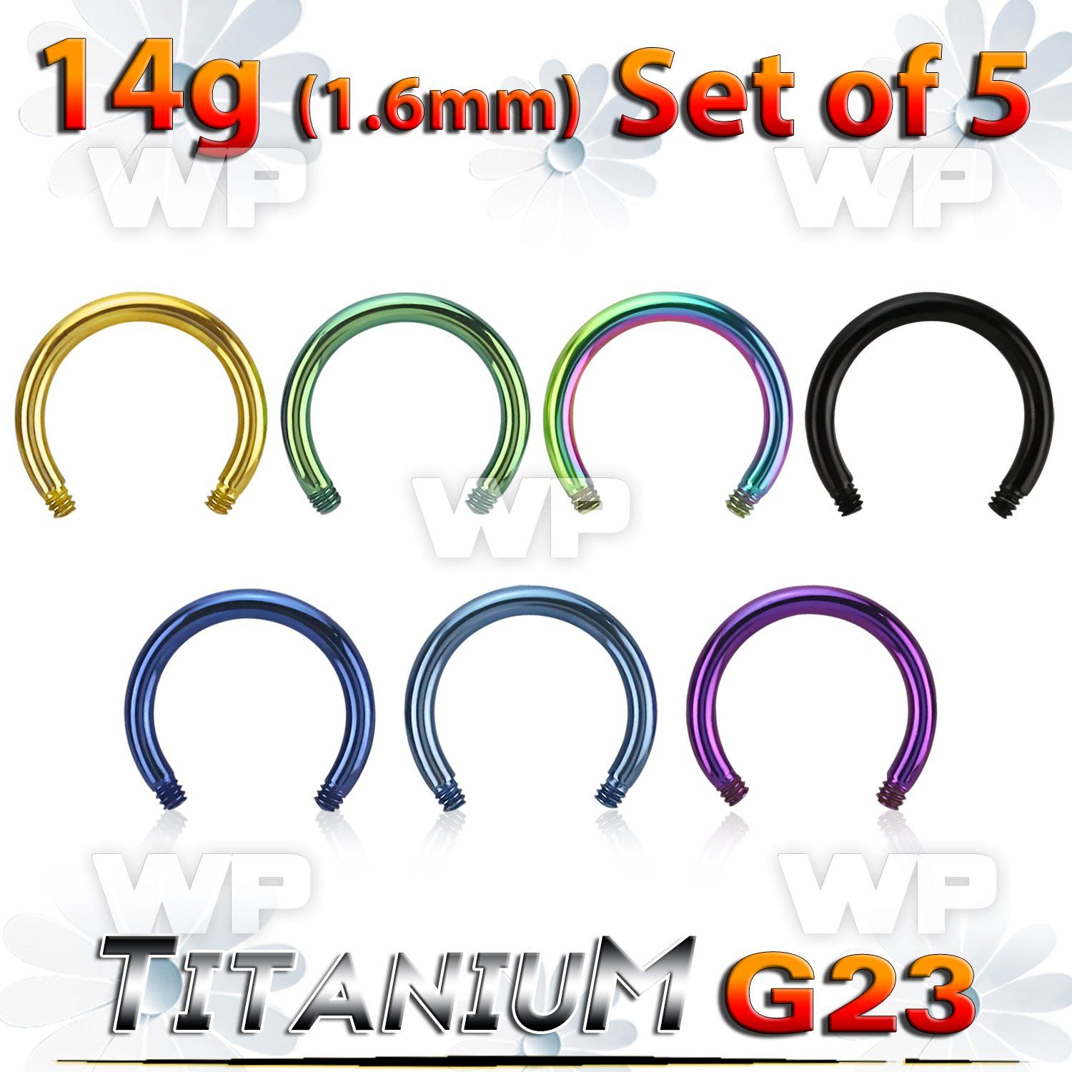 xutcb14 set 5mm anodized titanium g23 circular barbell post 14g 