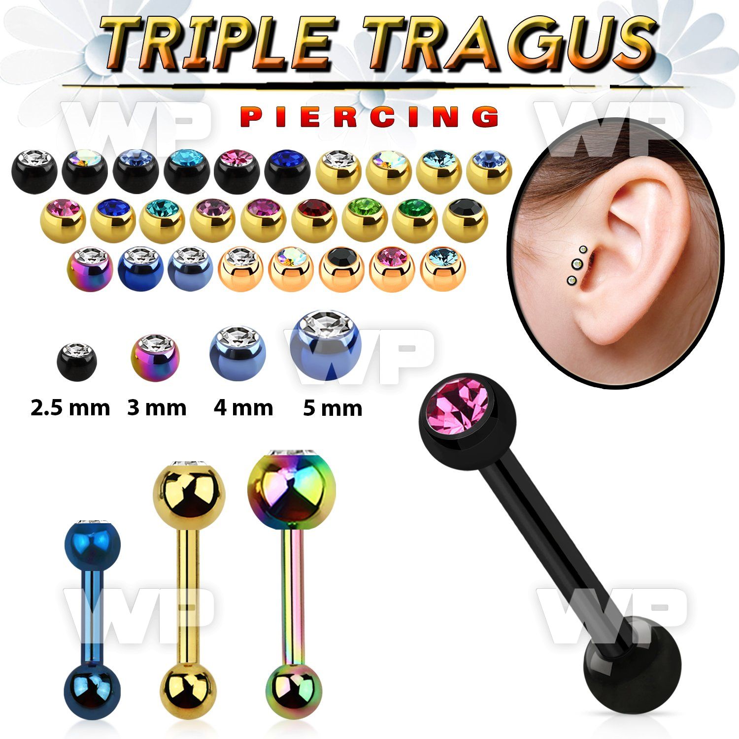 xwfr16 ion plated 316l steel triple tragus piercing 1 2mm 3mm tragus piercing
