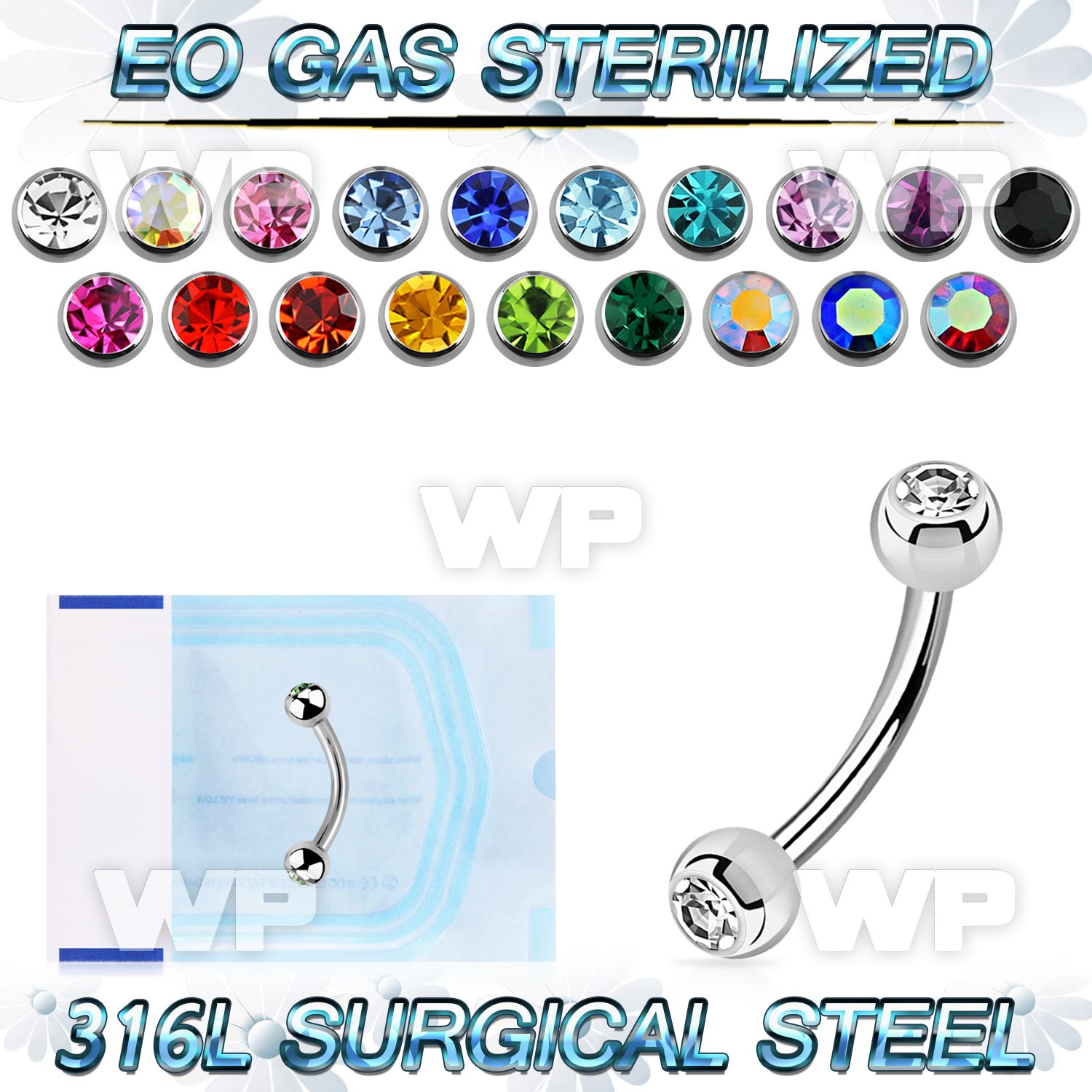 zbne2c eo gas sterilized piercing surgical steel eyebrow banana 3mm balls