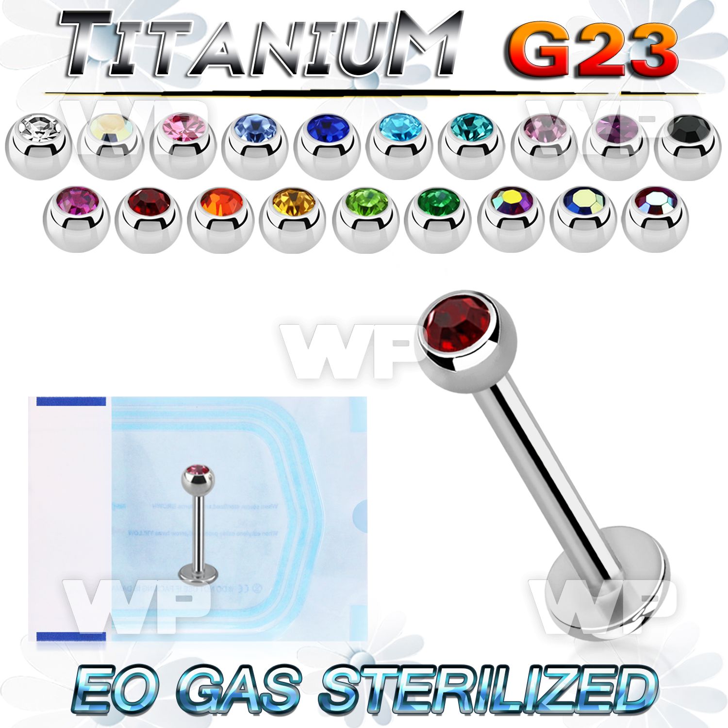 zulbc3 eo gas sterilized piercing titanium g23 labret color crystal ball