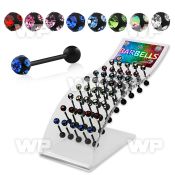 144r6z4 display w of ion plated surgical steel tongue bar 1 6mm tongue piercing