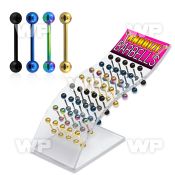 144r display w of ion plated surgical steel tongue bar 1 6mm tongue piercing