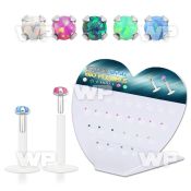 148bm5es display w 27 pcs of clear bio flex labret studs w 3mm syn lower lip piercing