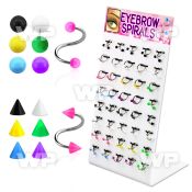 14cjfez display w surgical steel eyebrow spiral 1 2mm 3mm balls eyebrow piercing