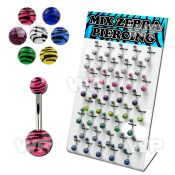 14u1fc display w steel belly ring acrylic zebra striped balls belly piercing
