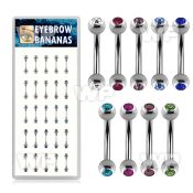 14uwjl box w of 316l steel micro banana w 3mm bezel jewel balls eyebrow piercing