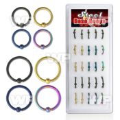 16arw3 box w of ion plated 316l steel eyebrow captive bead ring ear lobe piercing