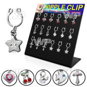 16bume display with of non piercing nipple ring clips in mixed belly piercing