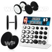 176409 display w black white acrylic fake cheater plugs o ring belly piercing