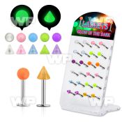 17649s display w surgical steel labret studs 1 2mm 3mm glow in lower lip piercing