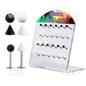 17649y display w surgical steel labret studs 1 2mm 3mm black lower lip piercing