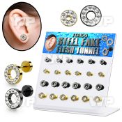 1764e0e display w gold black ion plated surgical steel fake che ear lobe piercing
