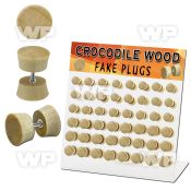 1764el9 display with crocodile wood fake cheater plugs surgical ear lobe piercing