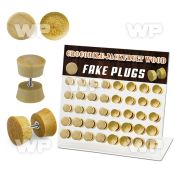 1764elt display w of crocodile jackfruit wood fake cheater plug ear lobe piercing