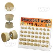 1764ely display w of crocodile wood fake cheater plugs surgical ear lobe piercing