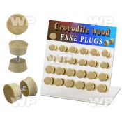 1764elz display w crocodile wood fake cheater plugs surgical stee ear lobe piercing