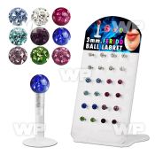 1764epl display w bio flex labret 1 2mm push in 3mm multi crysta lower lip piercing