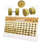 1764etk display w of jackfruit wood fake cheater plugs surgical ear lobe piercing