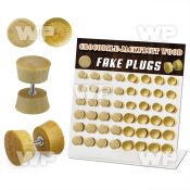 1764etp display with crocodile jackfruit wood fake cheater plug ear lobe piercing